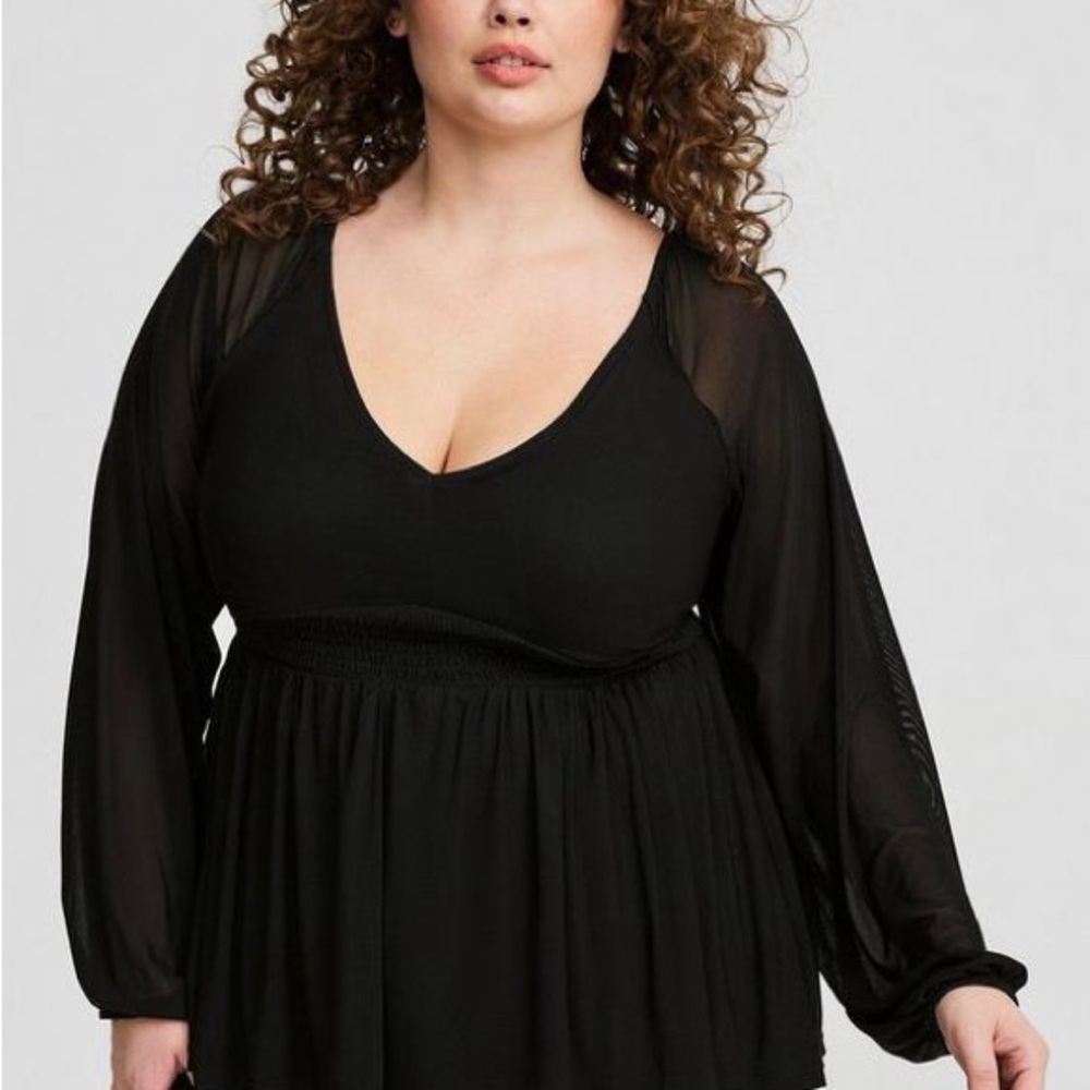 Torrid Black Mesh Babydoll Top, Sz 4